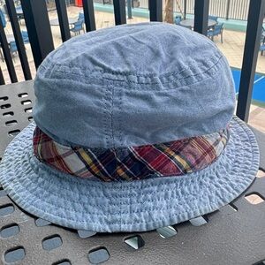 J. Crew Light Blue Kids bucket Hat with Plaid Accent / reversible